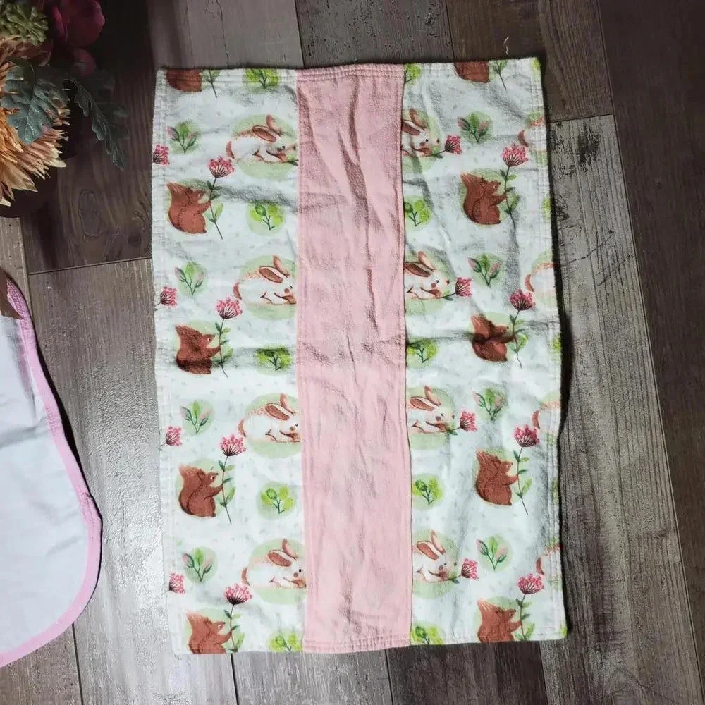 Ideal Baby Girl Pink and Green Bib and Burp Cloth Bundle 2 Pieces NWOT